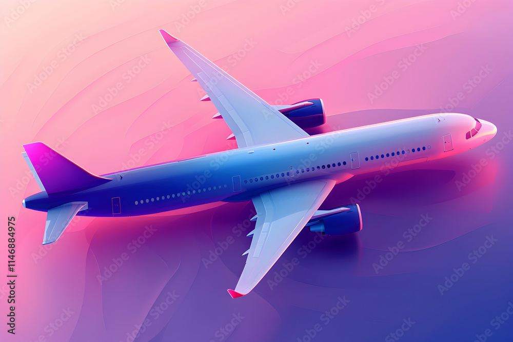 A stylized airplane illustration with vibrant colors and smooth gradients. A stylized airplane illustration with vibrant colors and smooth gradients.