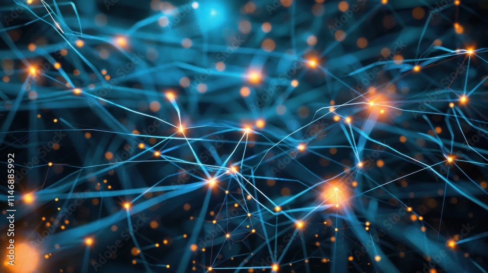 Fototapeta premium Abstract Network: Interconnected Nodes and Glowing Lines