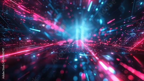 Abstract digital shape or line and technological cyber style particle design connect in surreal electronic shape designing. High tech scenery express mysterious pattern perfect for wallpaper. AIG53.