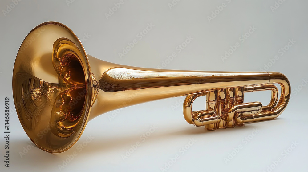 Naklejka premium Shiny gold trumpet isolated on white background.