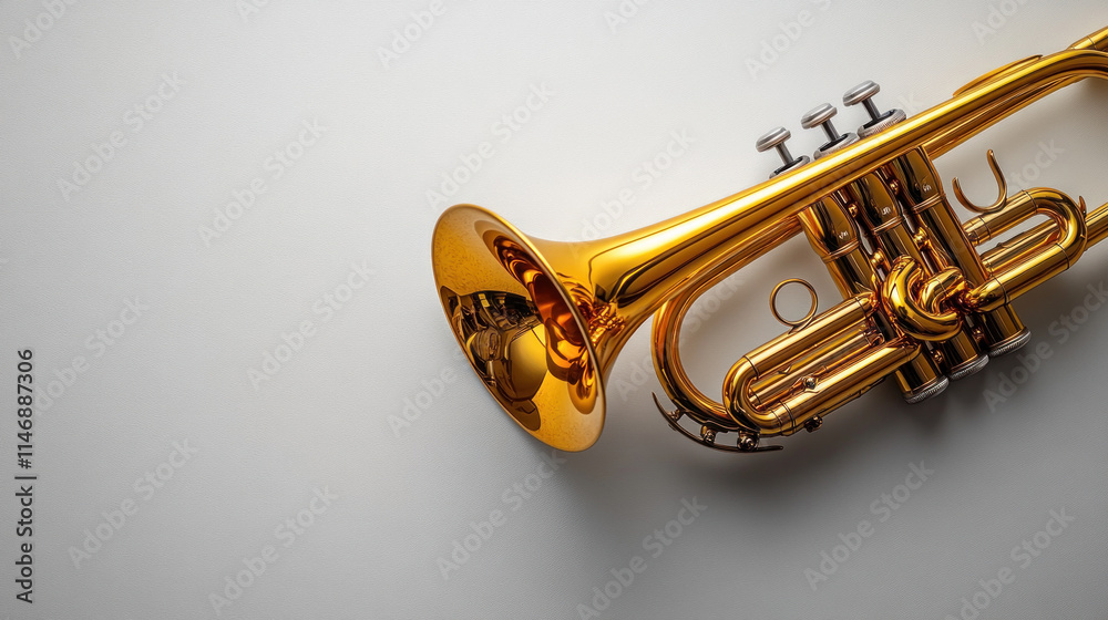 Naklejka premium Gold trumpet on white background.