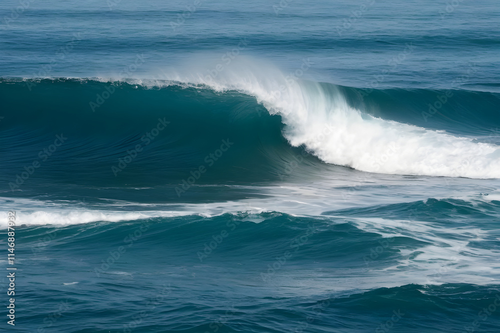 Powerful ocean wave breaking in the deep blue sea Powerful ocean wave breaking in the deep blue sea