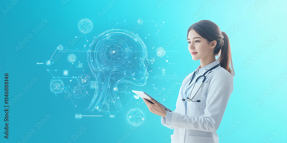 Medizin, Smart Assistant, Digitalisierung, Technikbewusstsein Digitaler Doktor Netzwelt Cyber Doktor