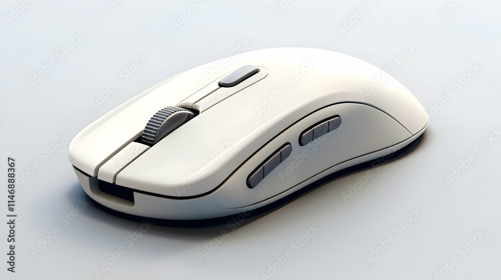 A sleek white computer mouse designed for ergonomic use and precision control. A sleek white computer mouse designed for ergonomic use and precision control.