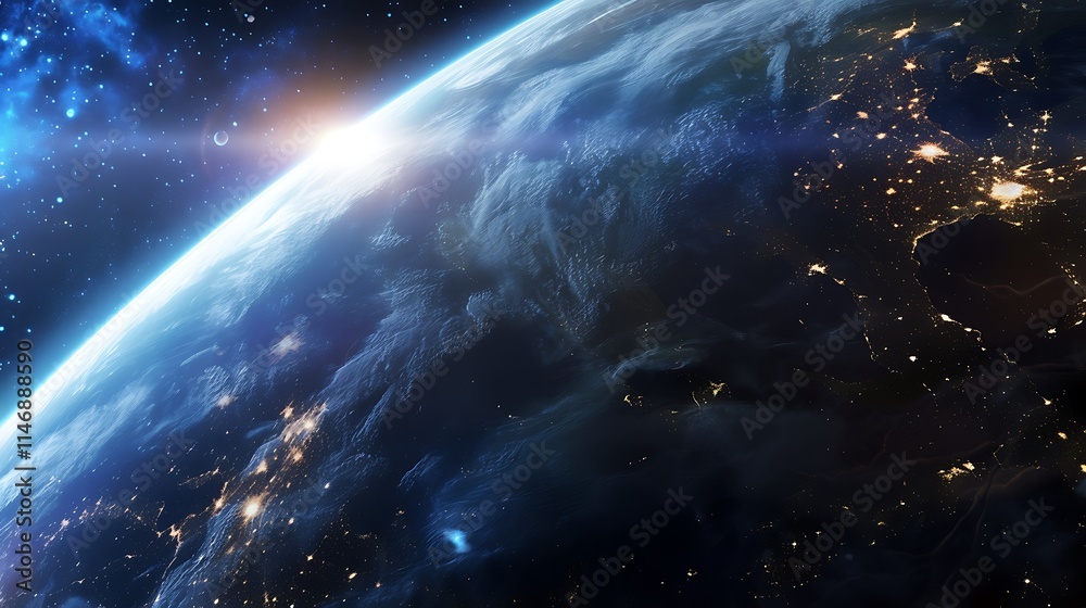 Obraz premium Stunning View of Earth from Space During Sunrise with Stars