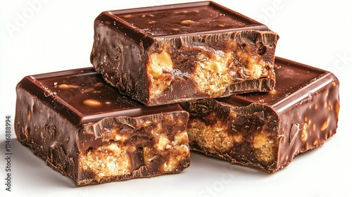 Three pieces of chocolate with nuts.