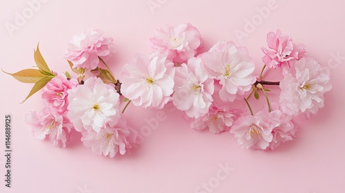 Pale pink cherry blossoms on a soft blush pink background, close-up shot, Minimalist style