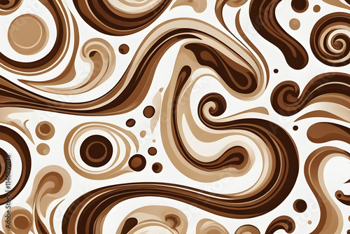 Creamy coffee swirls creating a dynamic pattern on white background