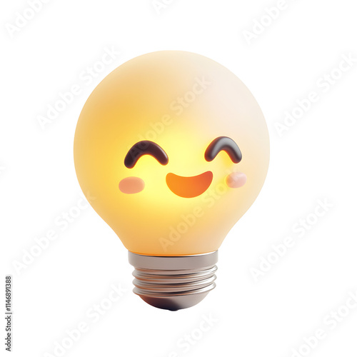 Cute 3d minimal isolated transparent light bulb character smiling in a playful environment photo