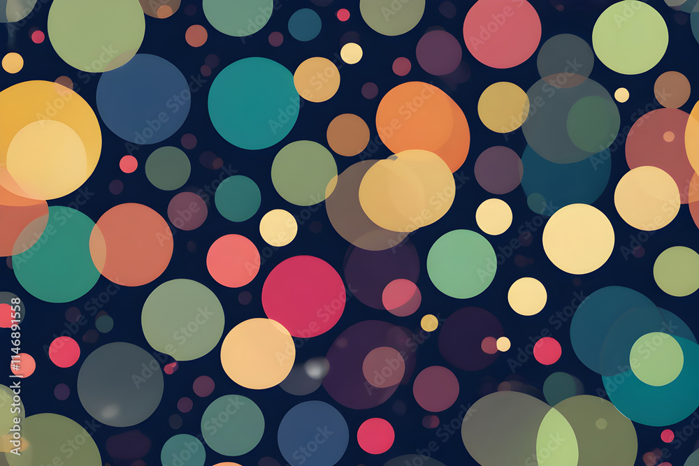 Colorful overlapping dots creating festive seamless pattern on dark background Colorful overlapping dots creating festive seamless pattern on dark background