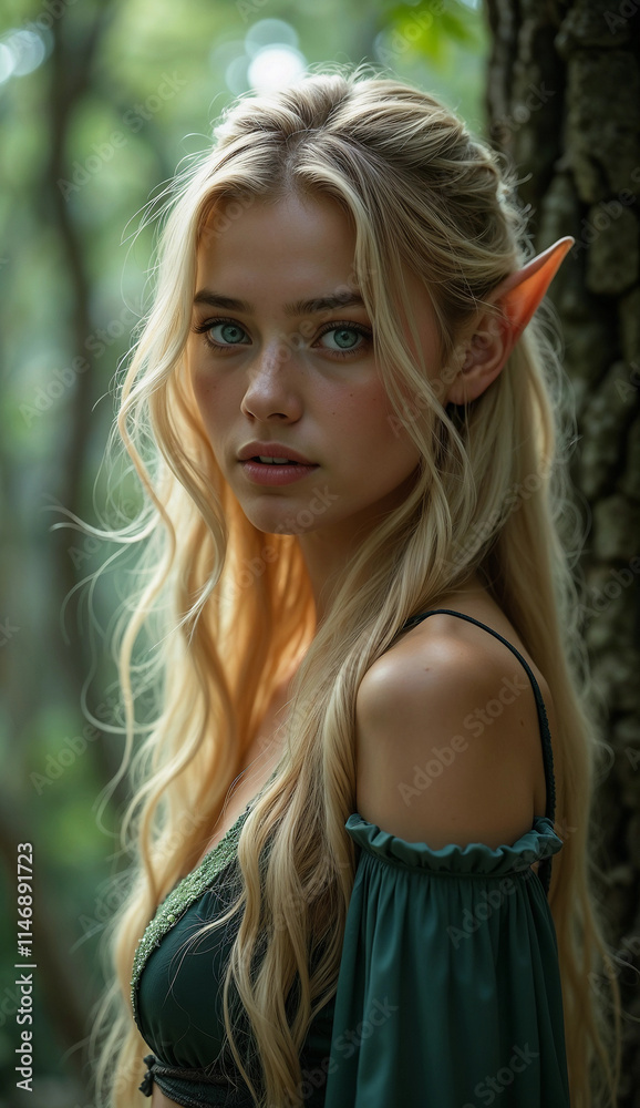A beautiful elf girl walking in the woods A beautiful elf girl walking in the woods