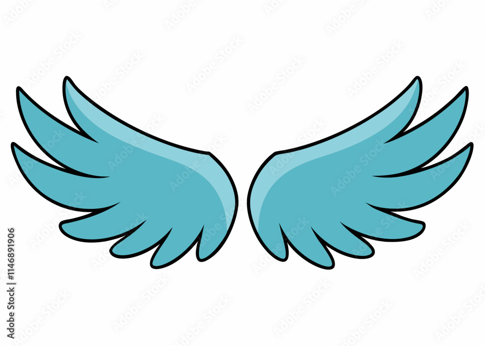 Cartoon Angel Wings with Pastel Blue Feathers – Simple Illustration Cartoon Angel Wings with Pastel Blue Feathers – Simple Illustration