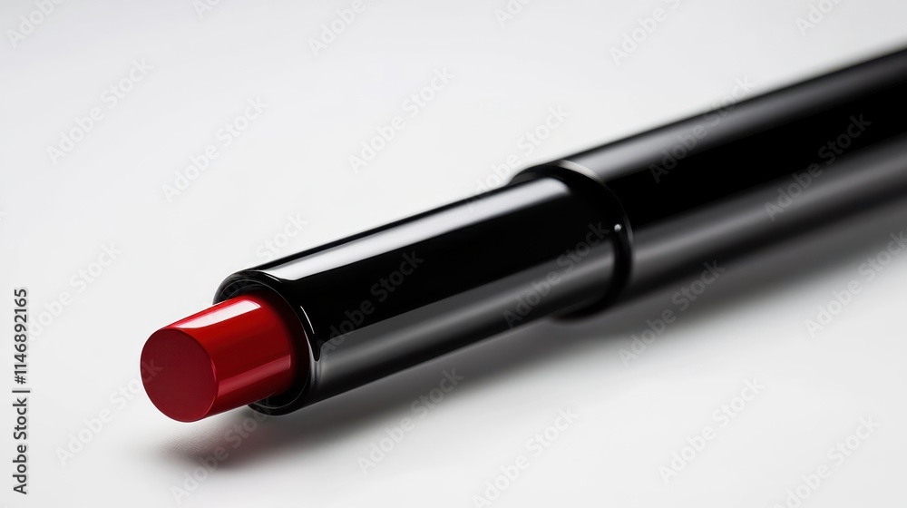 Fototapeta premium Sleek Red Lipstick in Polished Black Tube