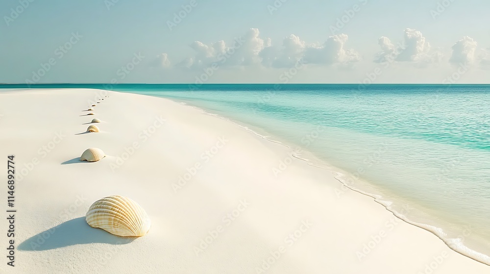 A Line of Seashells Leading to the Azure Ocean A Line of Seashells Leading to the Azure Ocean