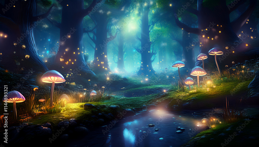 A mystical forest with glowing mushrooms, ethereal mist, and sparkling fireflies A mystical forest with glowing mushrooms, ethereal mist, and sparkling fireflies