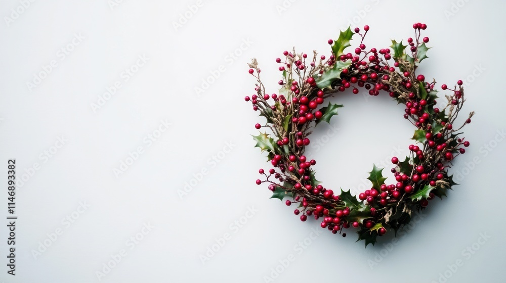 Festive red berry and holly Christmas wreath on white background. Festive red berry and holly Christmas wreath on white background.