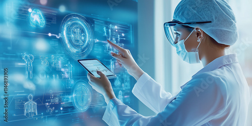 Medizin, Smart Assistant, Digitalisierung, Technikbewusstsein Digitaler Doktor Netzwelt Cyber Doktor