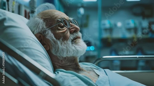 Senior man lying in modern hospital 