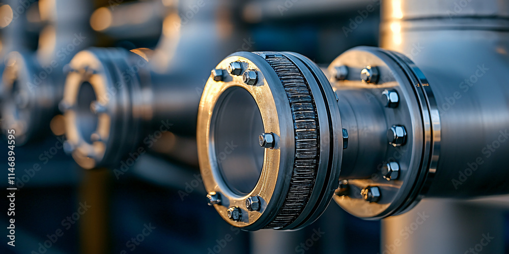 Obraz premium Industrial Pipe System with Sight Glass and Flanges