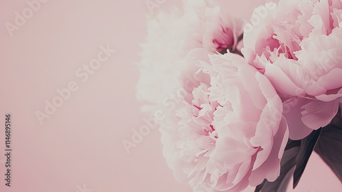 Fototapeta Naklejka Na Ścianę i Meble -  Pale pink peonies on a soft pastel pink background, close-up shot, Minimalist style