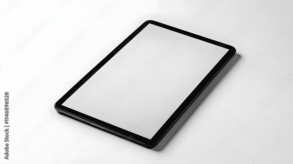 A sleek tablet device lying flat on a smooth surface, ready for use. A sleek tablet device lying flat on a smooth surface, ready for use.