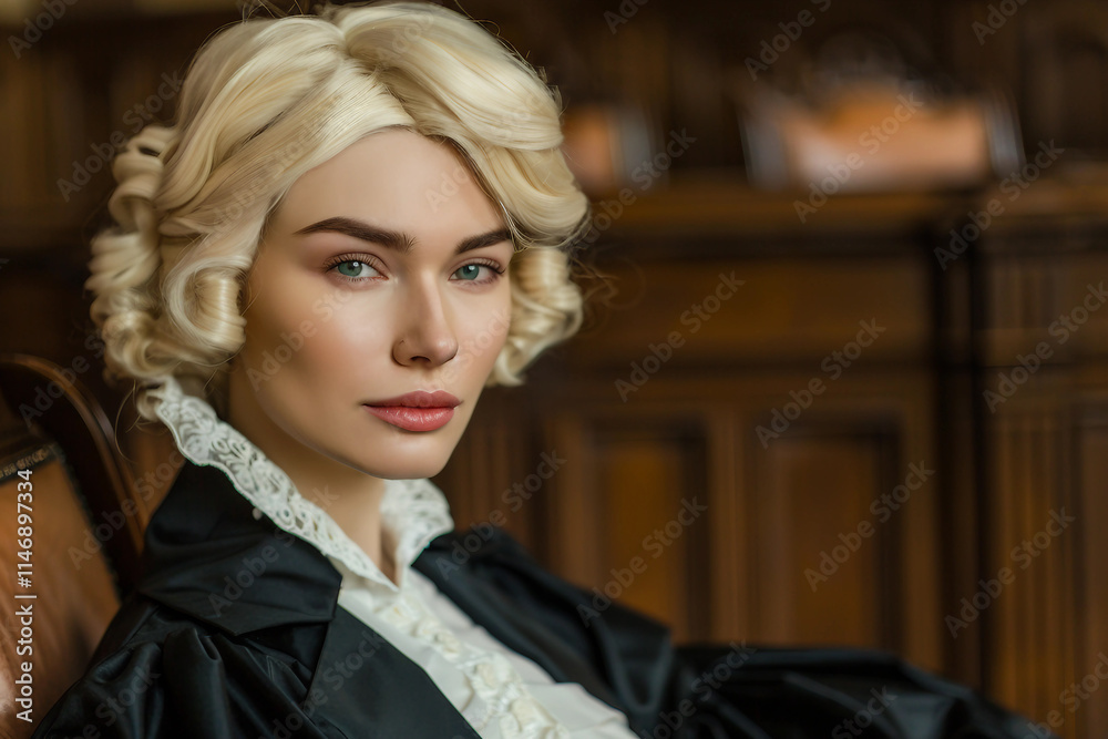 Generative AI Portrait of a Confident Lawyer or Judge in Courtroom, Poised for Justice and Leadership Generative AI Portrait of a Confident Lawyer or Judge in Courtroom, Poised for Justice and Leadership