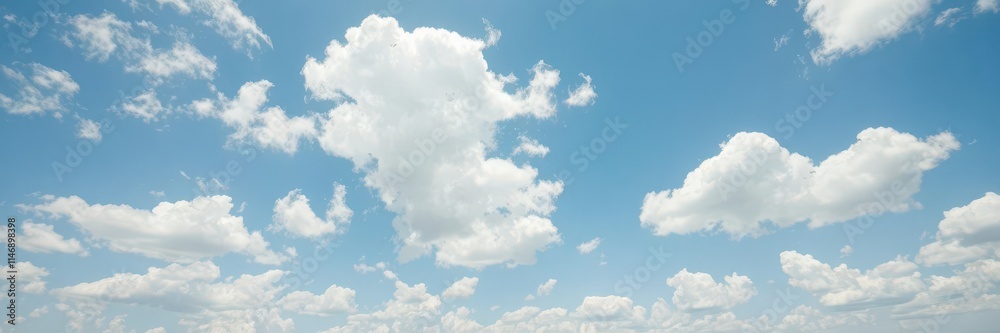 Vast, serene blue sky canvas dotted with fluffy white clouds, illustration, graphic Vast, serene blue sky canvas dotted with fluffy white clouds, illustration, graphic