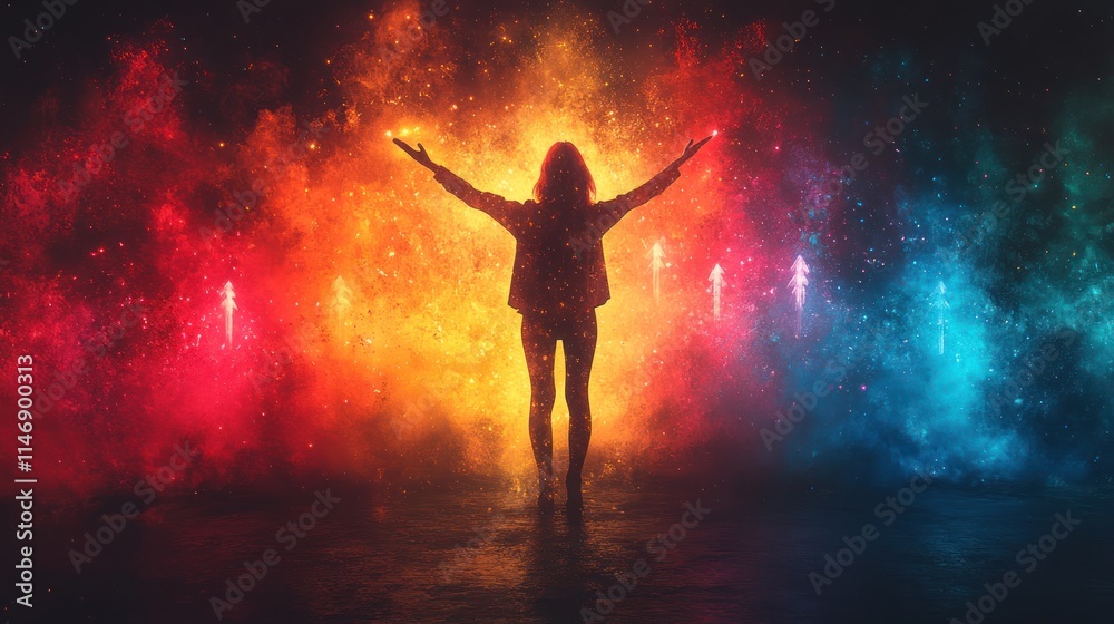 Silhouette against vibrant cosmic backdrop. Silhouette against vibrant cosmic backdrop.