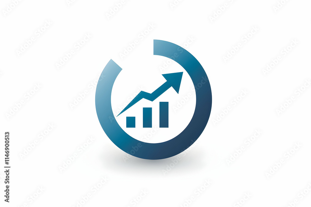 A graphic representation of growth, featuring an upward arrow and bar chart in a circular design.