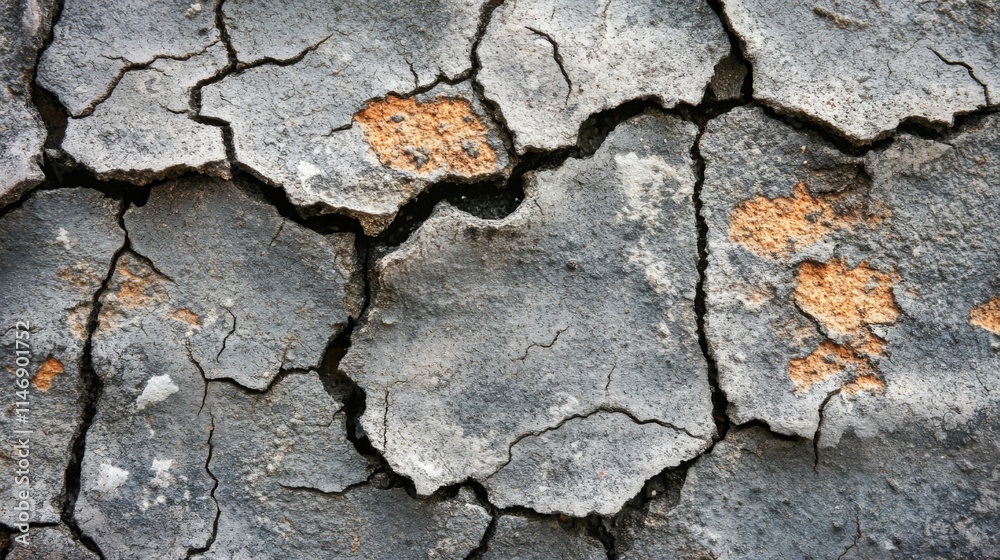 Cracked Grey Surface With Orange Patches Cracked Grey Surface With Orange Patches