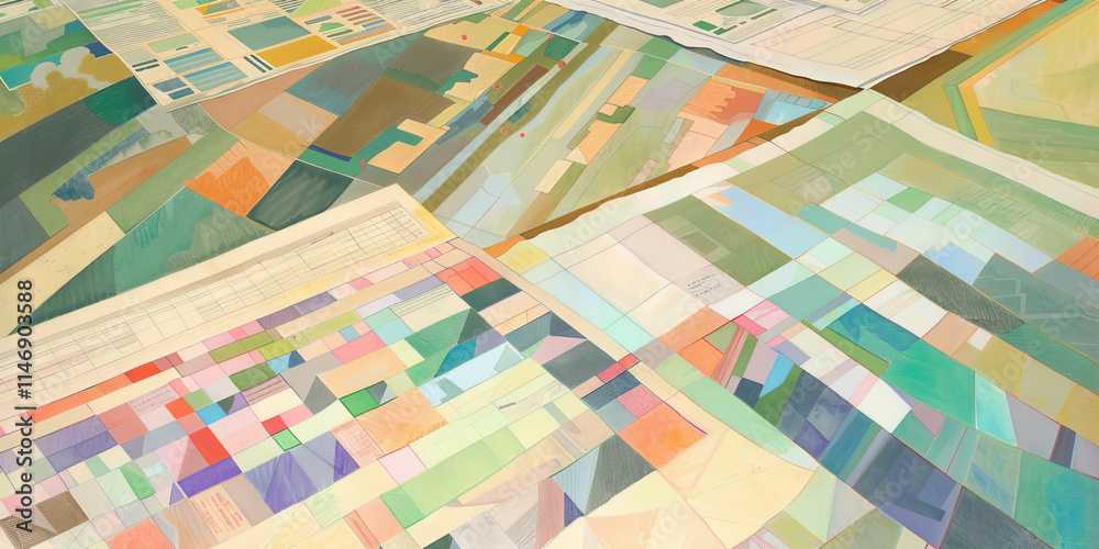 Fototapeta premium Abstract Composition of Overlapping Geometric Shapes and Grid Patterns