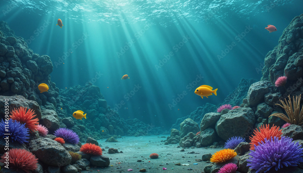 Fototapeta premium Colorful underwater scene with vibrant coral and tropical fish in a serene ocean environment