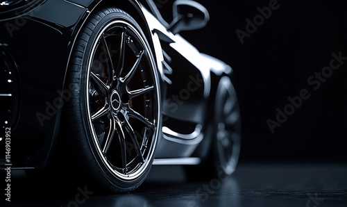 Close-up of a sleek car wheel highlighting design and craftsmanship.