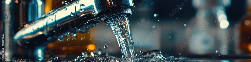 Naklejka premium water is poured into a glass. Selective focus