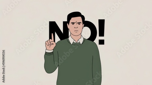 Person Refusing Something with a 'No!' Gesture in a Minimalist Cartoon Style