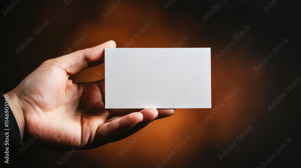 hand offering blank business card with dramatic lighting hand offering blank business card with dramatic lighting