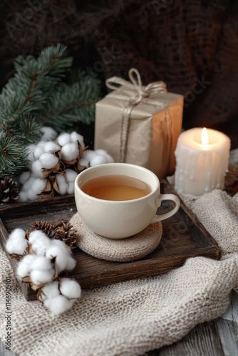 Wallpaper Mural Cotton tea on the table. Selective focus Torontodigital.ca