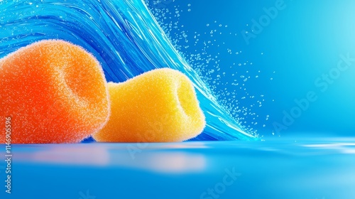 A pair of orange and yellow sponges floating in the water photo