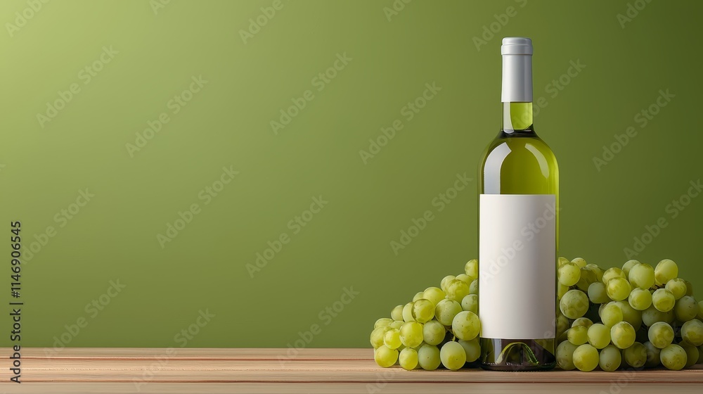 Obraz premium A bottle of white wine next to a bunch of grapes