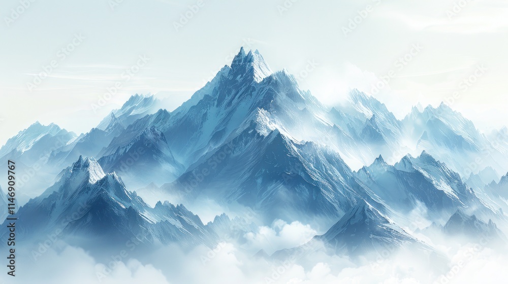 Obraz premium Majestic Snow-Capped Peaks: A Serene Mountain Vista