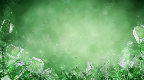 A bunch of green ice cubes on a green background