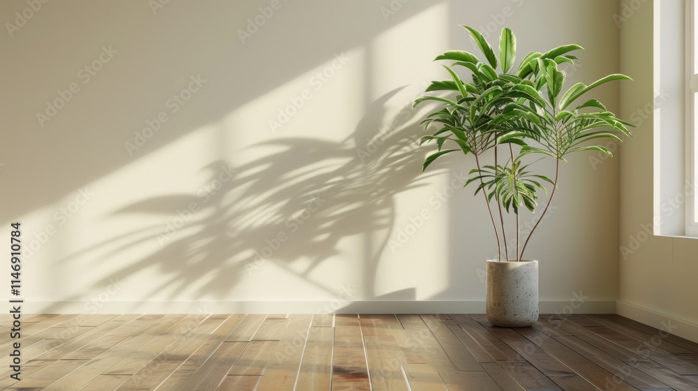 Fototapeta premium Sunlit Interior with a Lush Houseplant