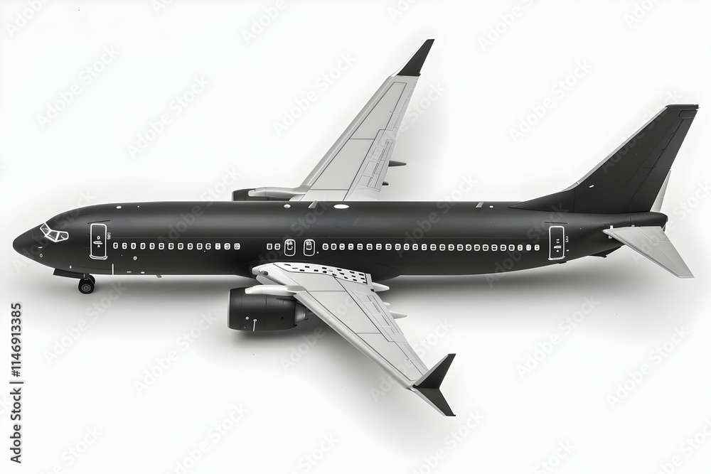 Fototapeta premium A model airplane in black and white, showcasing design and aerodynamics.