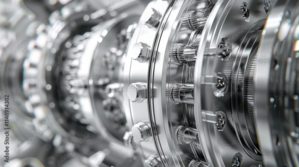 Intricate Machinery: A Close-Up of Polished Metal Gears and Components Intricate Machinery: A Close-Up of Polished Metal Gears and Components