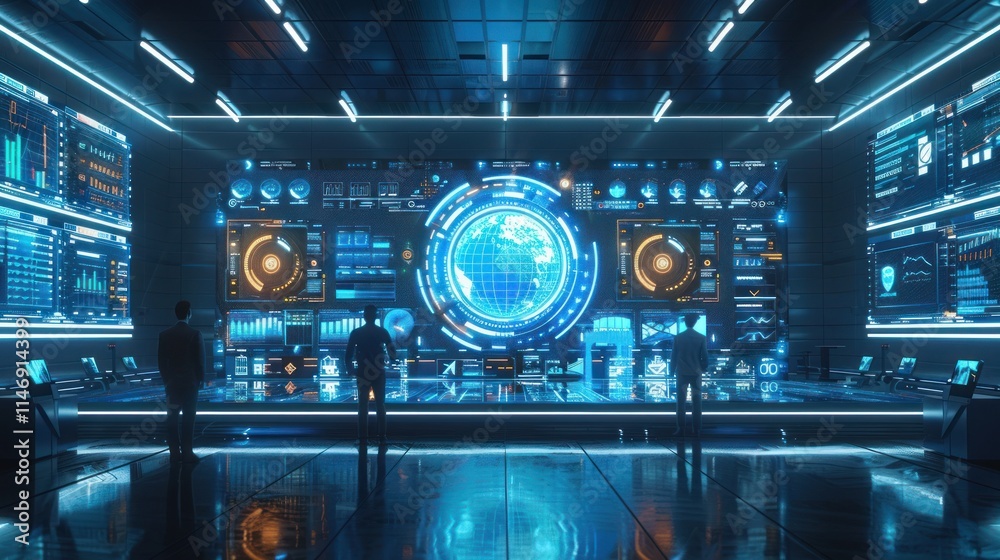 Global Network Monitoring Center: Futuristic Tech Control Room Global Network Monitoring Center: Futuristic Tech Control Room