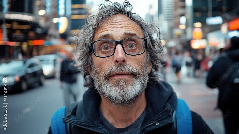 A busy metropolitan street during rush hour, with a man standing out sharply in focus, his direct gaze at the camera conveying a sense of individuality A busy metropolitan street during rush hour, with a man standing out sharply in focus, his direct gaze at the camera conveying a sense of individuality