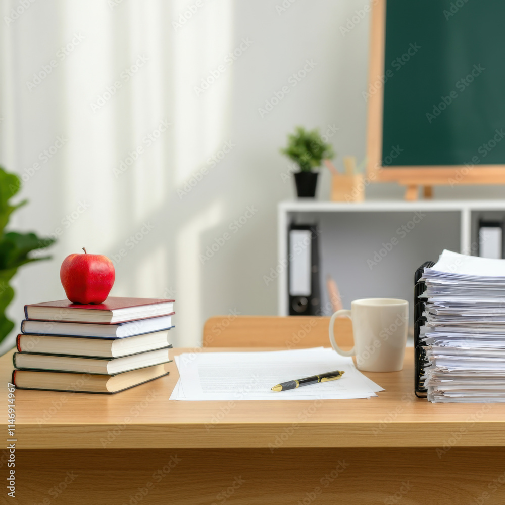 Teacher's Desk with Books and Paperwork Teacher's Desk with Books and Paperwork
