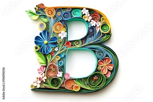 Handmade letter from flower quilling alphabet. isolated on black including clipping path