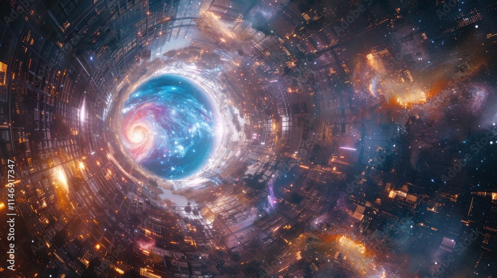 Obraz premium Cosmic Cityscape: A Journey Through the Nebula