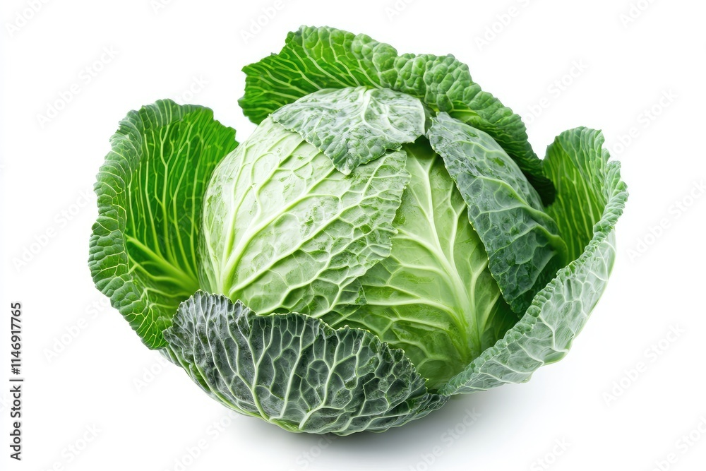 Obraz premium A perfectly round green cabbage head, isolated on a white background